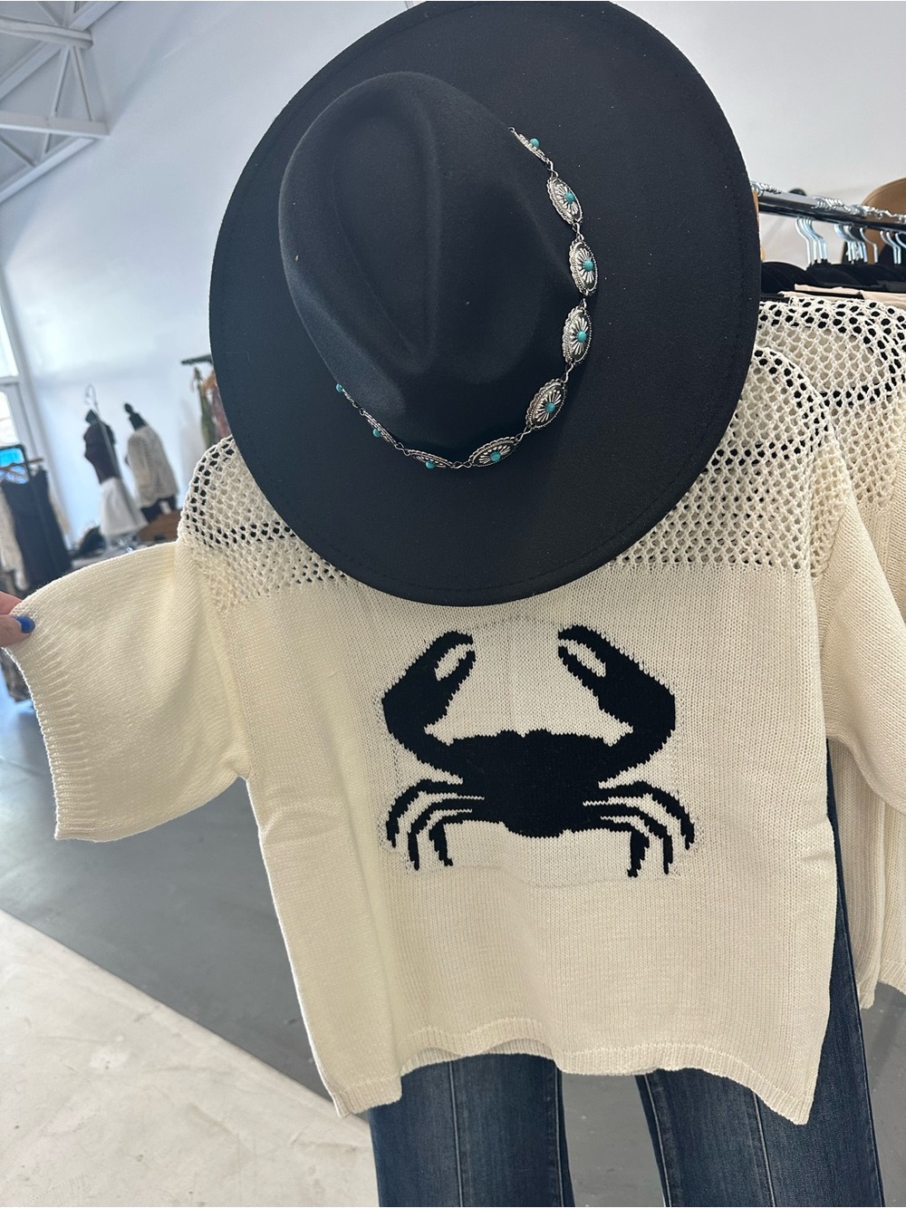 Cream Short-Sleeve Crab Graphic Sweater